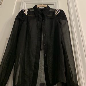 Akira Sheer Bedazzled Button Up
